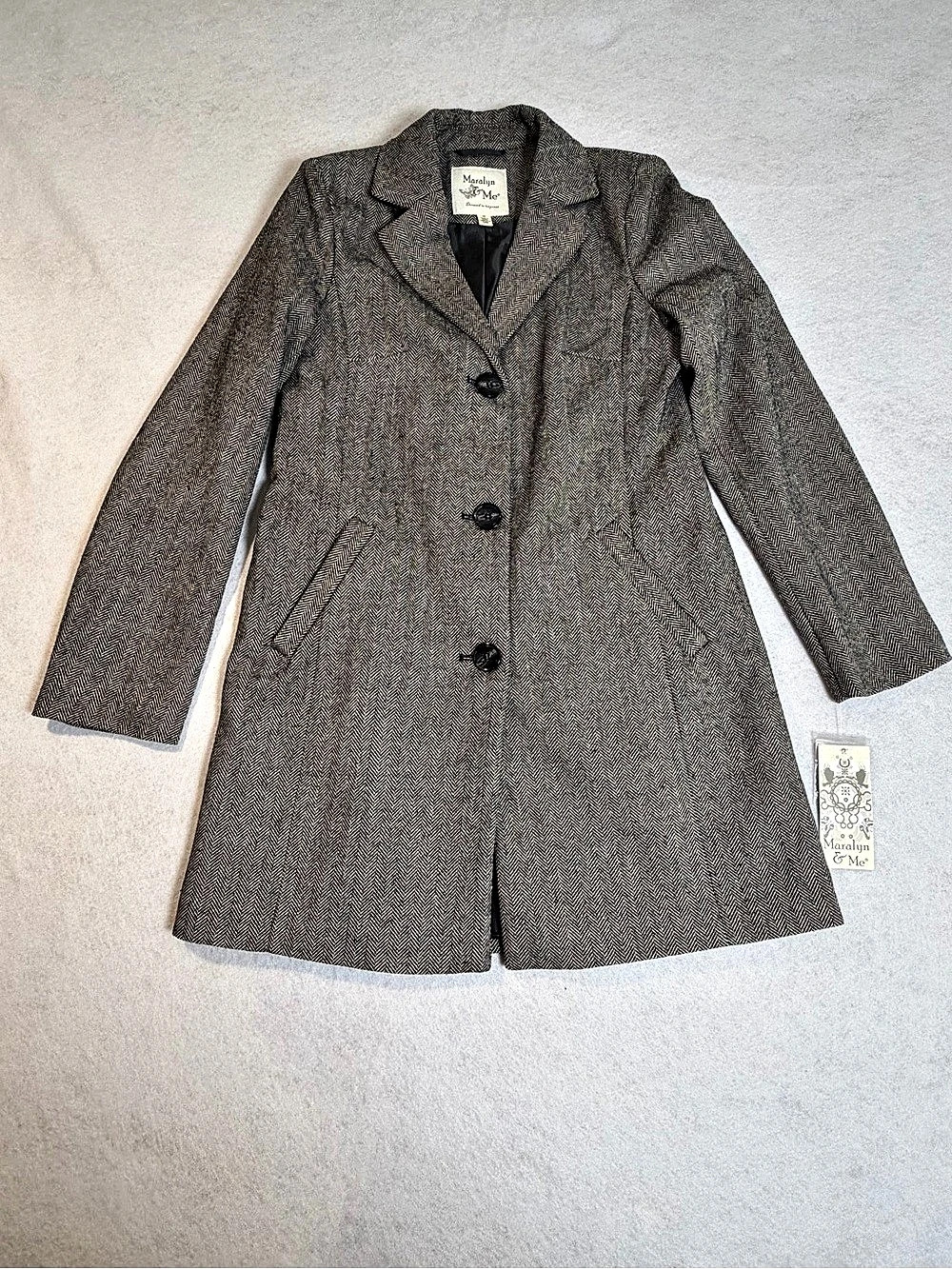 Maralyn & Me Herringbone Coat Wool in Gray & Black Size Medium